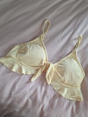 Butter Yellow Ribbed Swim Top with Adjustable Straps
